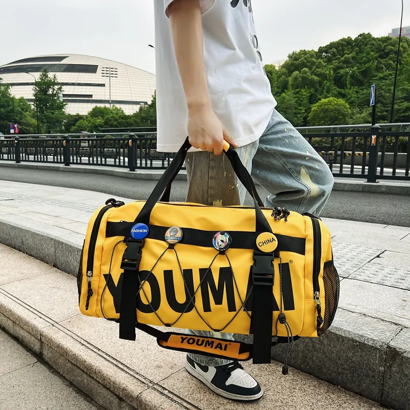 MTribe Nylon Double Shoulder Travel Bag Unisex Black/Yellow/Pink/Army Green/Turquoise/Khaki-12