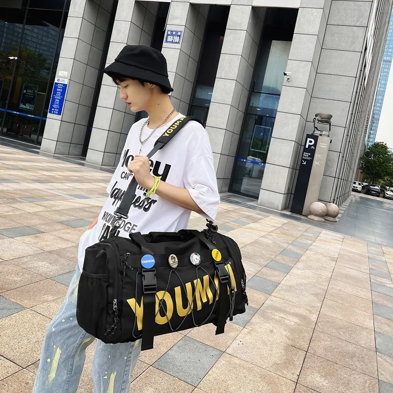 MTribe Nylon Double Shoulder Travel Bag Unisex Black/Yellow/Pink/Army Green/Turquoise/Khaki-6
