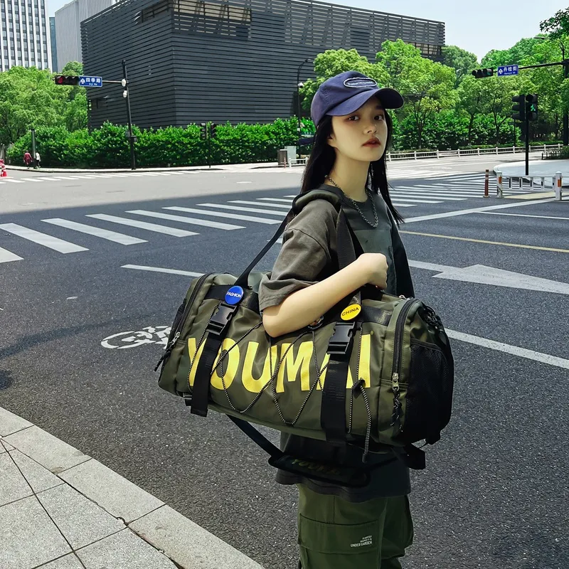 MTribe Nylon Double Shoulder Travel Bag Unisex Black/Yellow/Pink/Army Green/Turquoise/Khaki-23