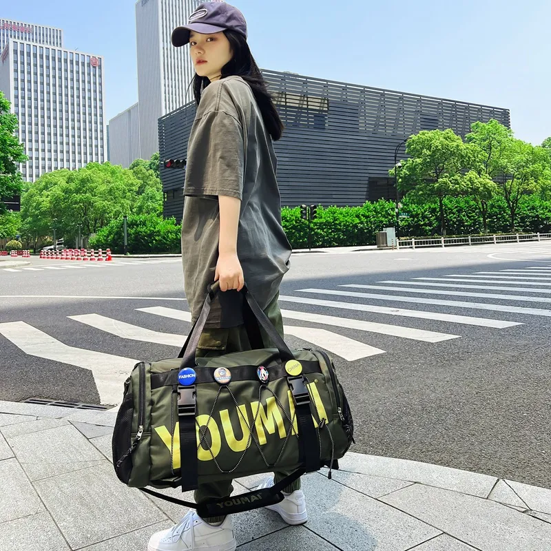 MTribe Nylon Double Shoulder Travel Bag Unisex Black/Yellow/Pink/Army Green/Turquoise/Khaki-25