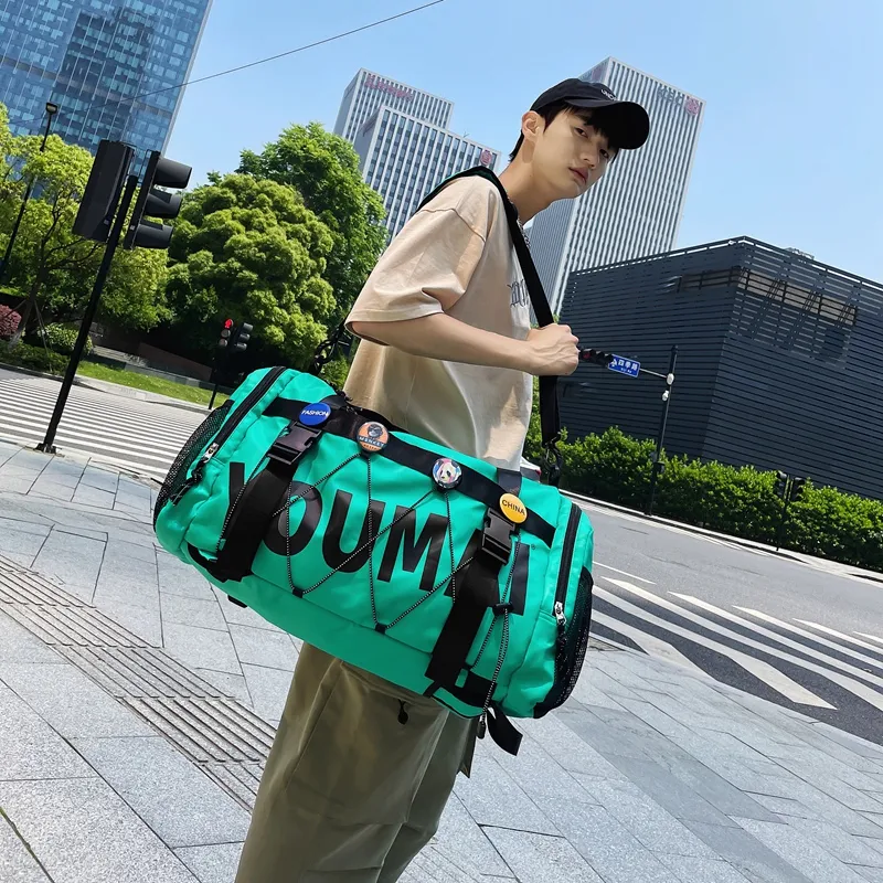 MTribe Nylon Double Shoulder Travel Bag Unisex Black/Yellow/Pink/Army Green/Turquoise/Khaki-30