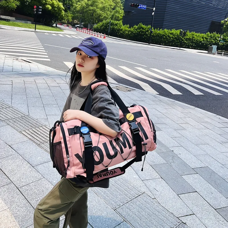 MTribe Nylon Double Shoulder Travel Bag Unisex Black/Yellow/Pink/Army Green/Turquoise/Khaki-18