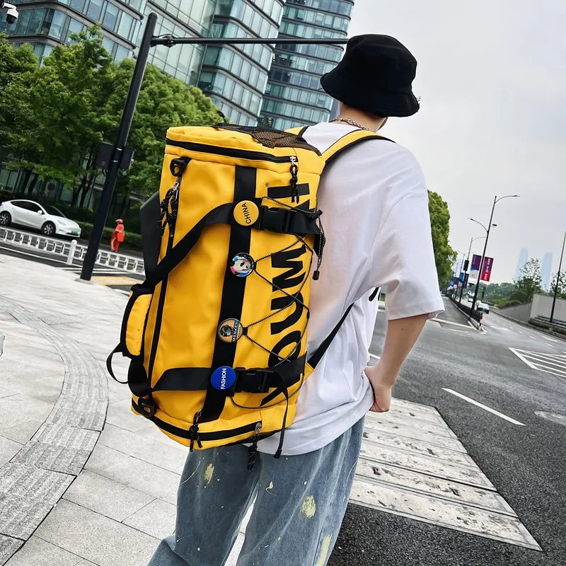 MTribe Nylon Double Shoulder Travel Bag Unisex Black/Yellow/Pink/Army Green/Turquoise/Khaki-10