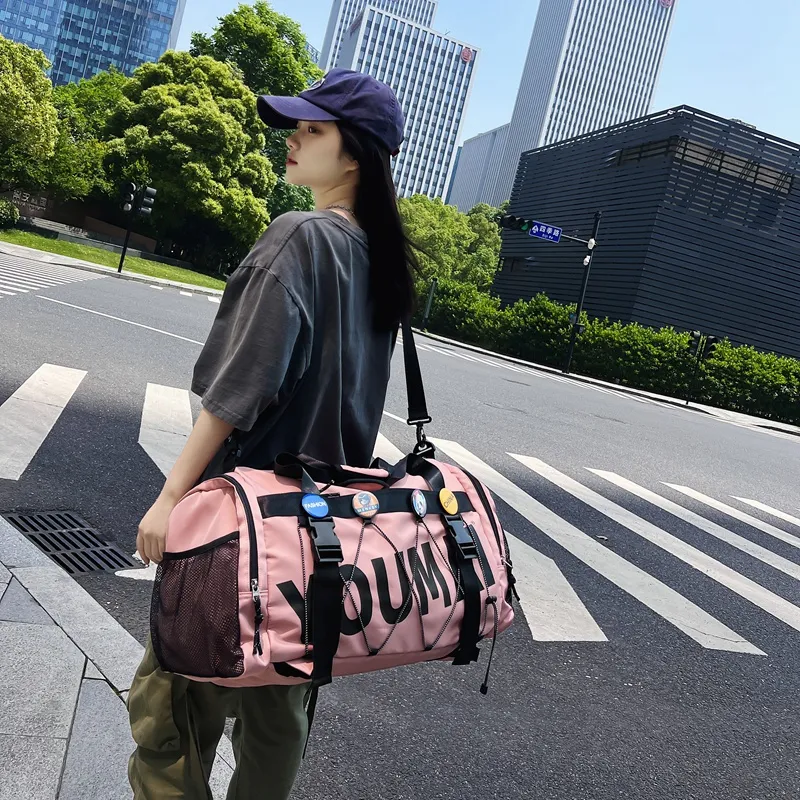 MTribe Nylon Double Shoulder Travel Bag Unisex Black/Yellow/Pink/Army Green/Turquoise/Khaki-15