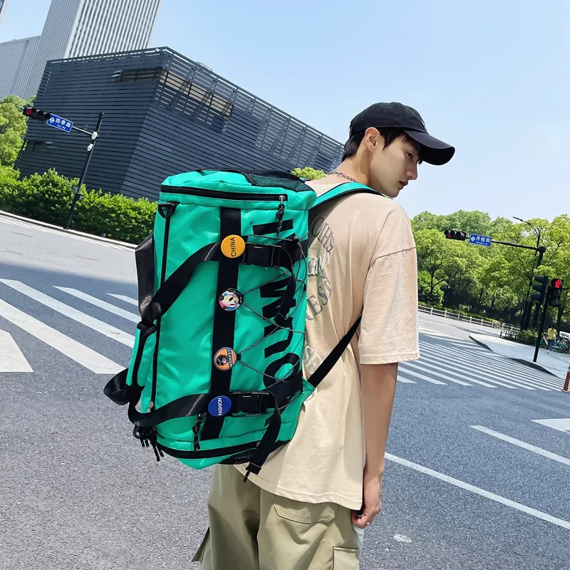 MTribe Nylon Double Shoulder Travel Bag Unisex Black/Yellow/Pink/Army Green/Turquoise/Khaki-31