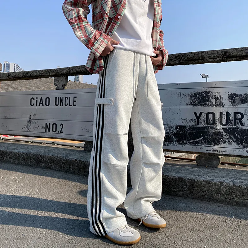 HCHUICHENG Casual Pants Unisex White Heather Gray-3
