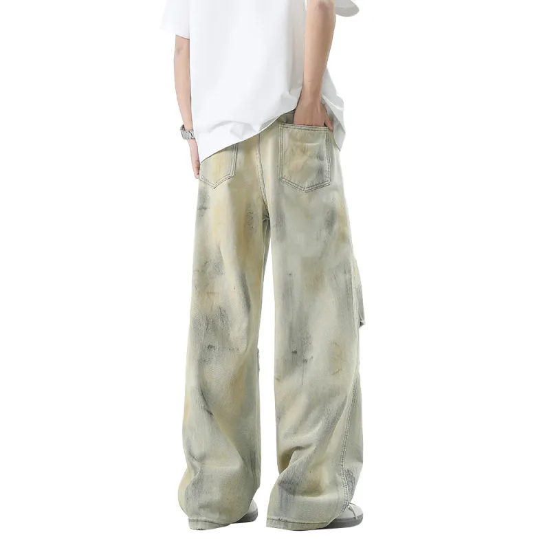 HCHUICHENG Jeans Unisex Yellow Mud-1