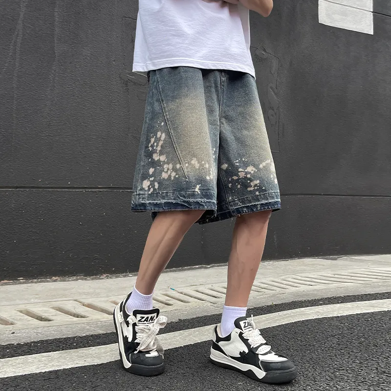 HCHUICHENG Denim Shorts Unisex Vintage Blue-3