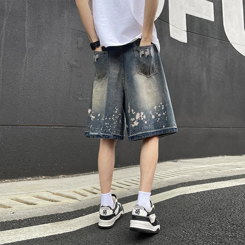 HCHUICHENG Denim Shorts Unisex Vintage Blue-6