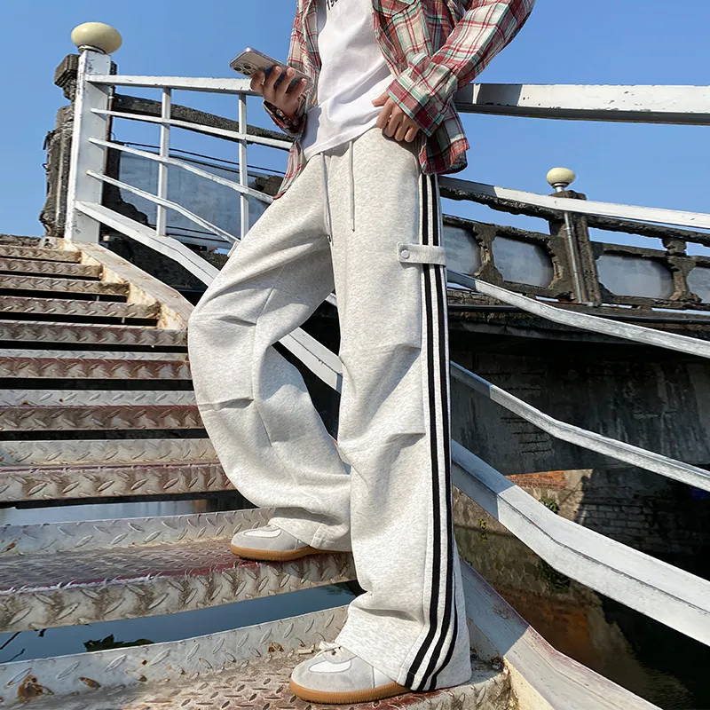 HCHUICHENG Casual Pants Unisex White Heather Gray-5