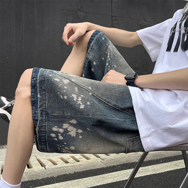 HCHUICHENG Denim Shorts Unisex Vintage Blue-4