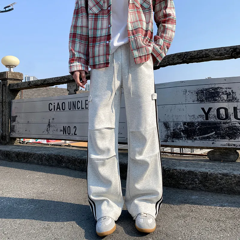 HCHUICHENG Casual Pants Unisex White Heather Gray-2