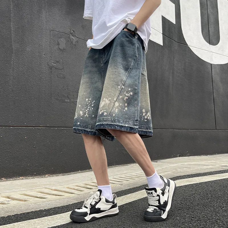 HCHUICHENG Denim Shorts Unisex Vintage Blue-5