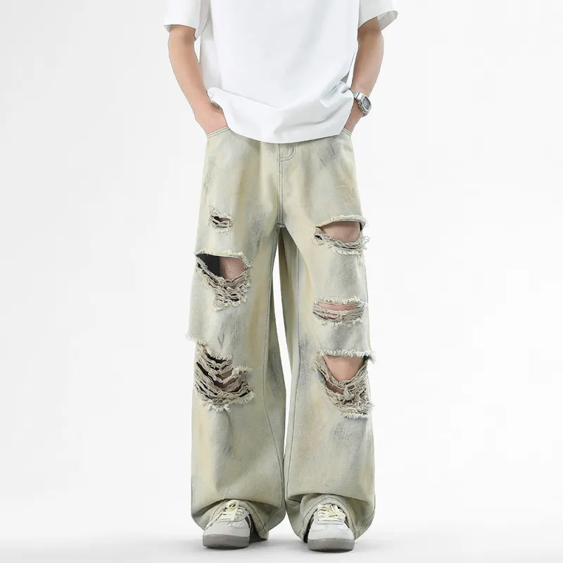 HCHUICHENG Jeans Unisex Yellow Mud-3