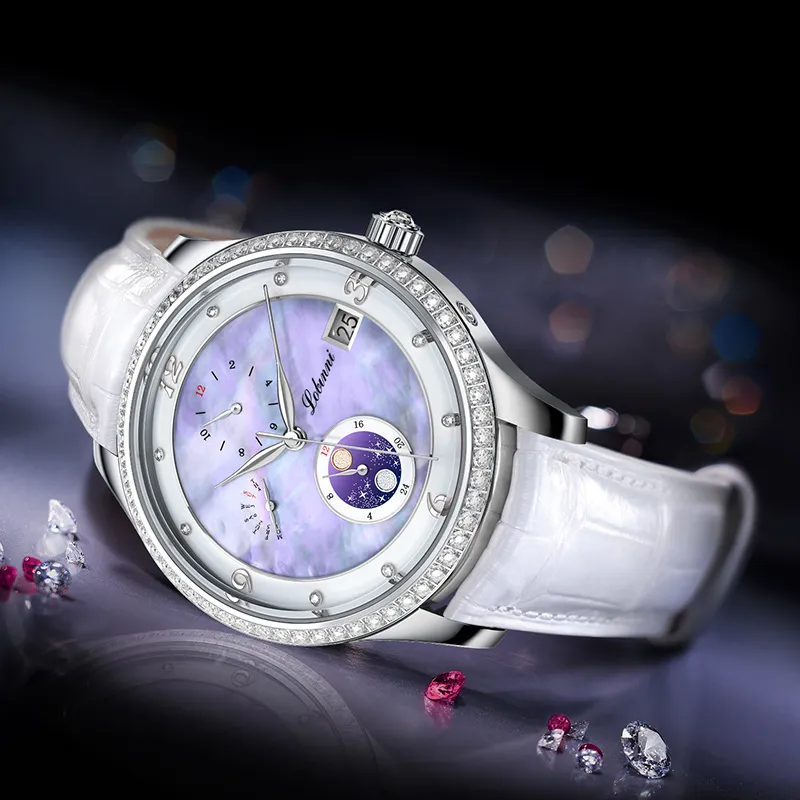 LOBINNI L Elegant Women's Watch Automatic Mechanical Movement Cowhide Strap Watch Women's Watch White Dial-21