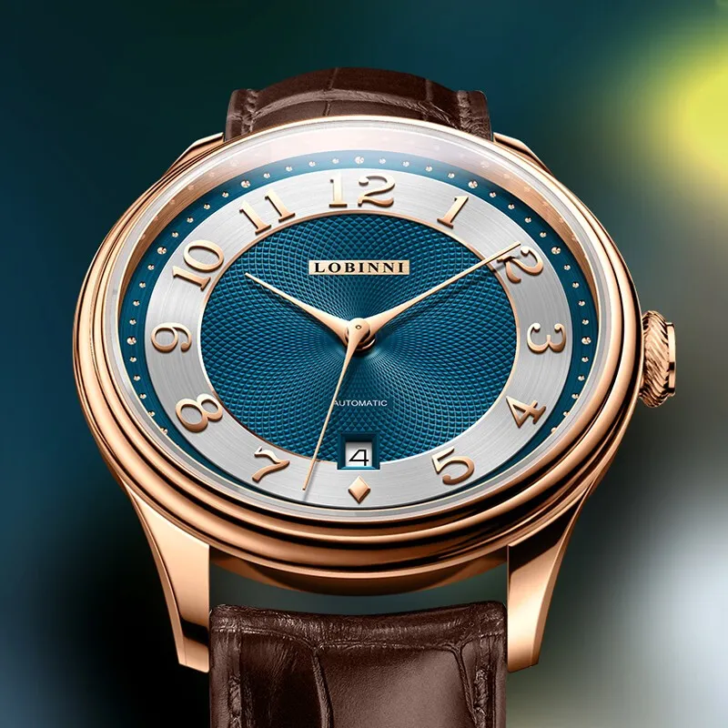 LOBINNI L Men's Watches Automatic Mechanical Movement Cowhide Strap Watch Men's Watches White Dial-18
