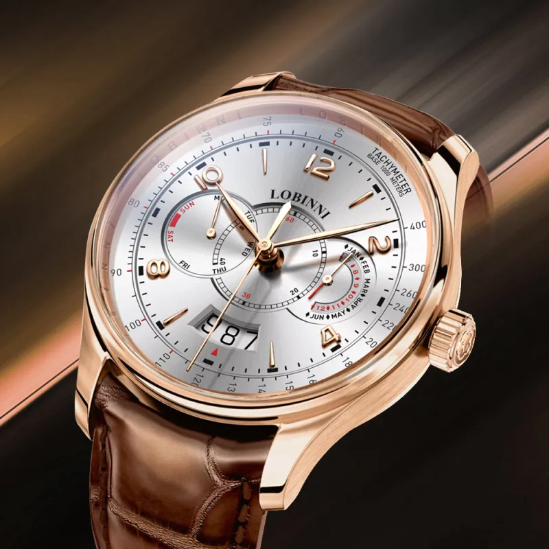 LOBINNI L Men's Watches Automatic Mechanical Movement Cowhide Strap Watch Men's Watches Silver Dial-4