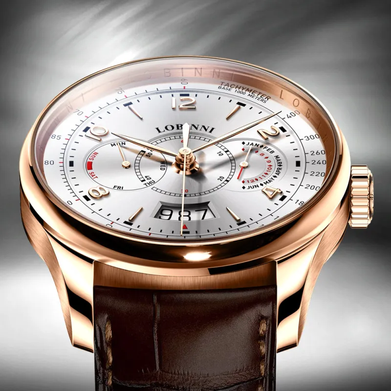 LOBINNI L Men's Watches Automatic Mechanical Movement Cowhide Strap Watch Men's Watches Silver Dial-3