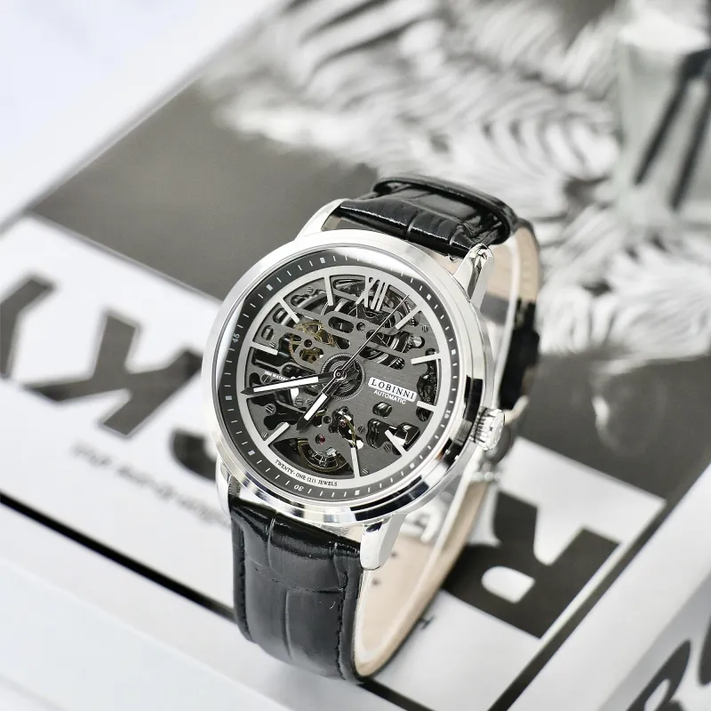 LOBINNI L Automatic Mechanical Movement Genuine Leather Strap Watch Men's Watches Cut-Out Dial-8