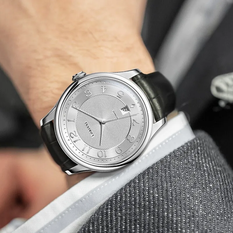 LOBINNI L Men's Watches Automatic Mechanical Movement Cowhide Strap Watch Men's Watches White Dial-2