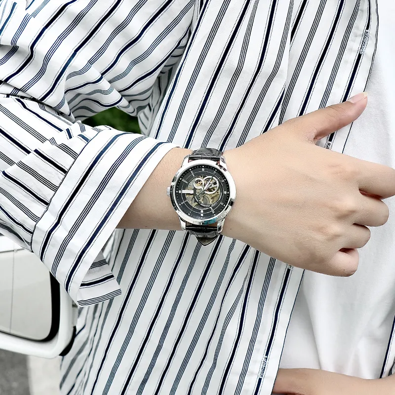 LOBINNI L Automatic Mechanical Movement Genuine Leather Strap Watch Men's Watches Black Dial-8