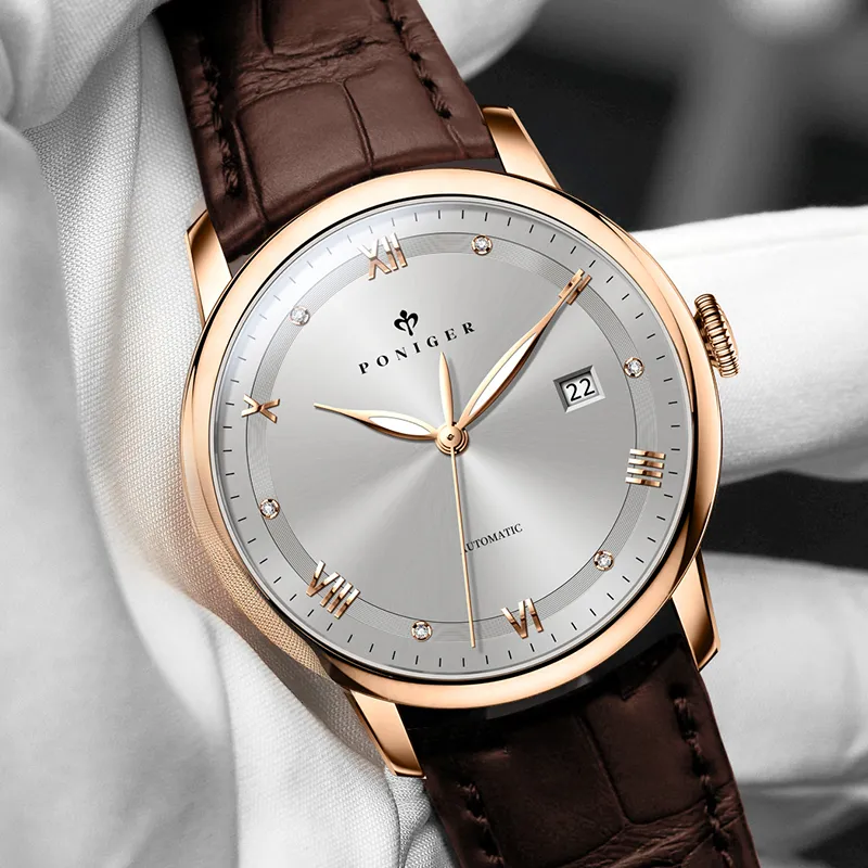 PONIGER Automatic Mechanical Movement Watch Men's Watches Gray Dial P9.17-B-25