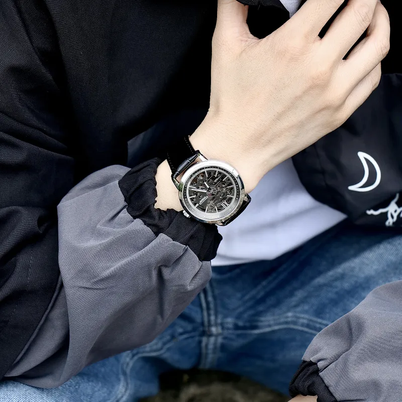 LOBINNI L Automatic Mechanical Movement Genuine Leather Strap Watch Men's Watches Cut-Out Dial-3