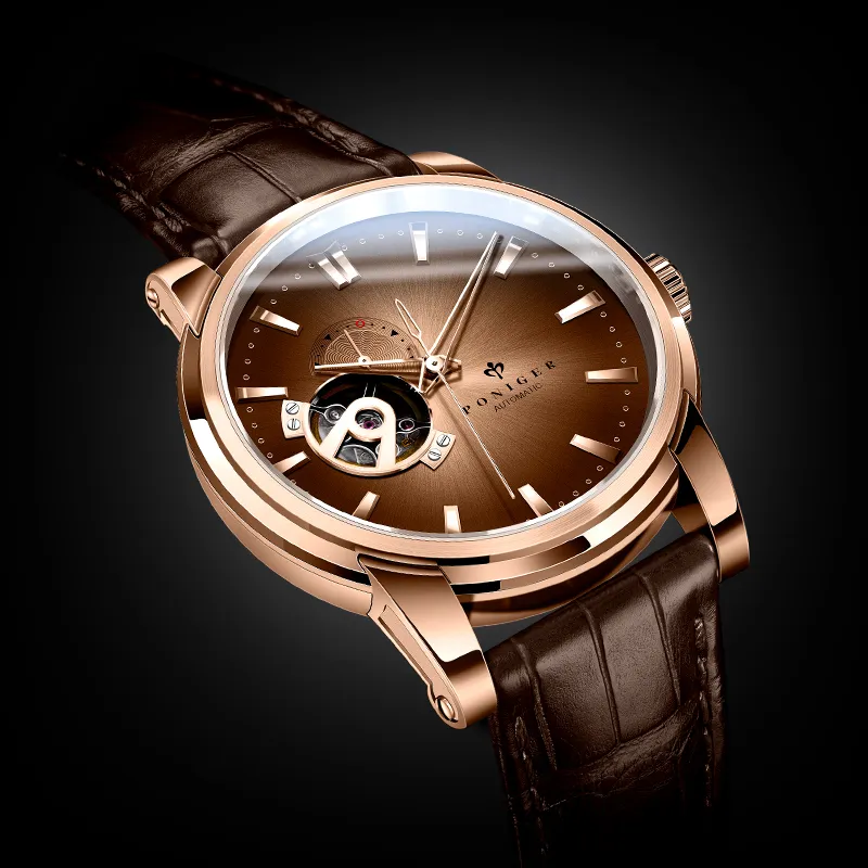 PONIGER Mechanical Movement Watch Men's Watches Black Dial P5.19-A-13