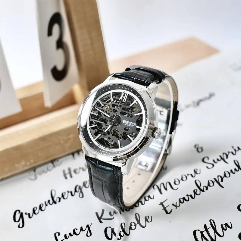 LOBINNI L Automatic Mechanical Movement Genuine Leather Strap Watch Men's Watches Cut-Out Dial-10