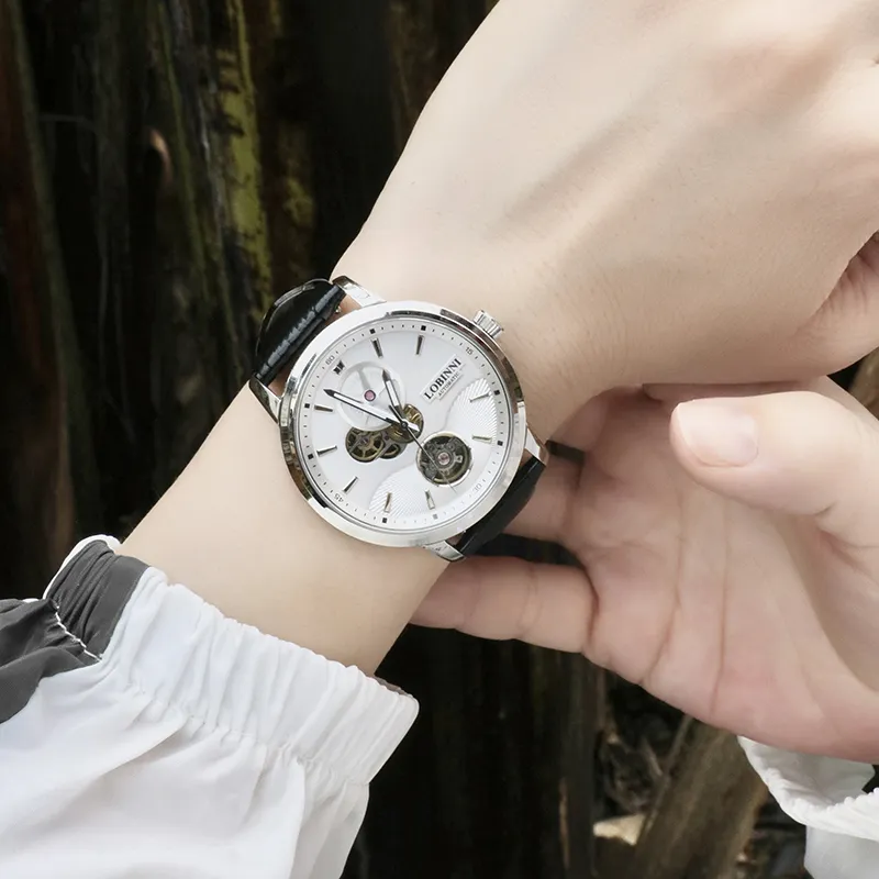 LOBINNI L Automatic Mechanical Movement Genuine Leather Strap Watch Men's Watches Black Dial-24