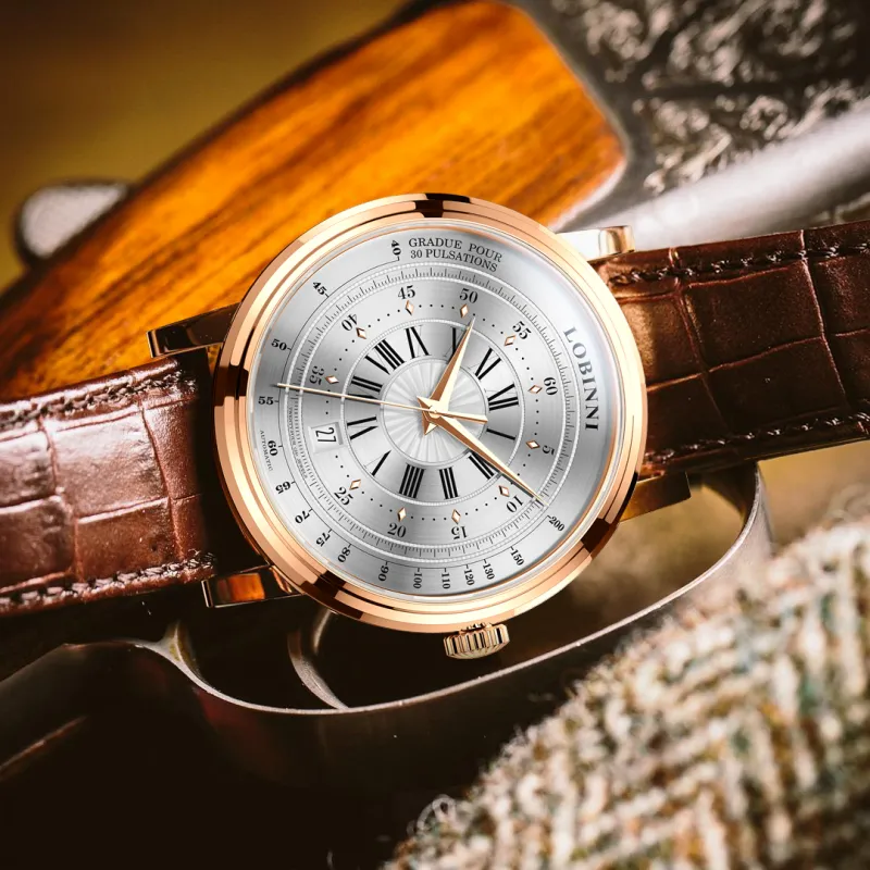 LOBINNI L Automatic Mechanical Movement Cowhide Strap Watch Men's Watches Black Dial-8
