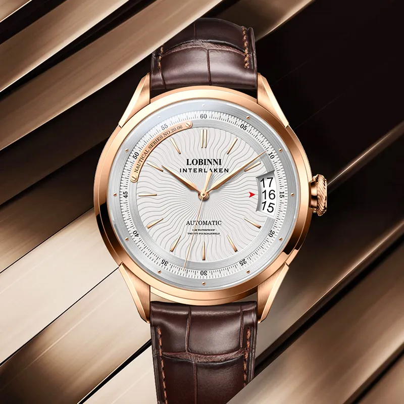 LOBINNI L Business Form Mechanical Movement Cowhide Strap Watch Men's Watches White Dial-10