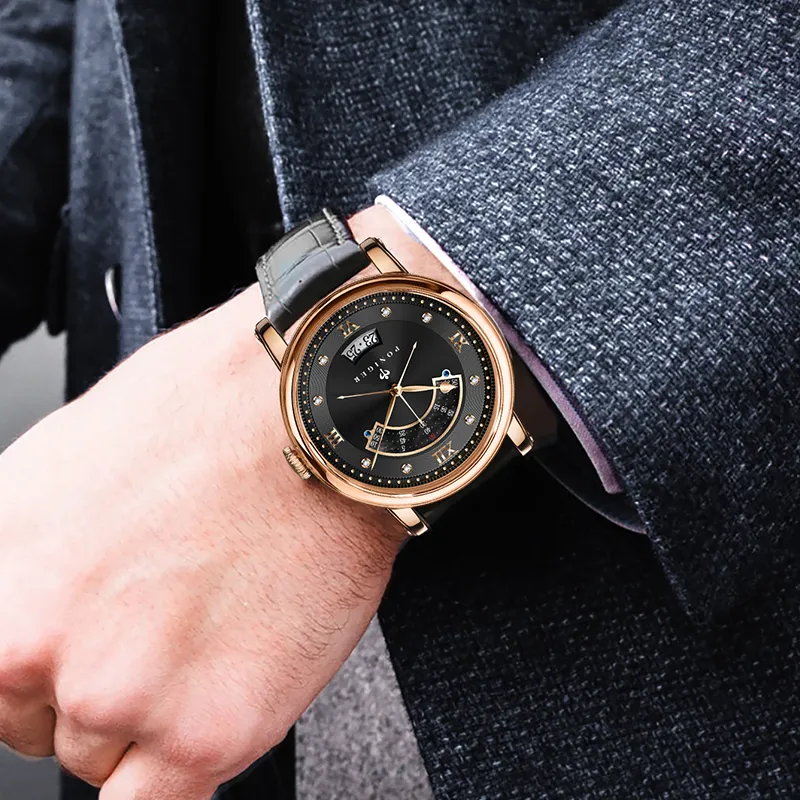 PONIGER Trident Watch Fashion Business Automatic Mechanical Movement Genuine Leather Strap Men's Watches White Dial-23