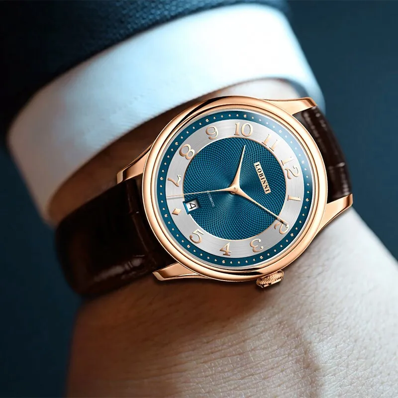 LOBINNI L Men's Watches Automatic Mechanical Movement Cowhide Strap Watch Men's Watches White Dial-8