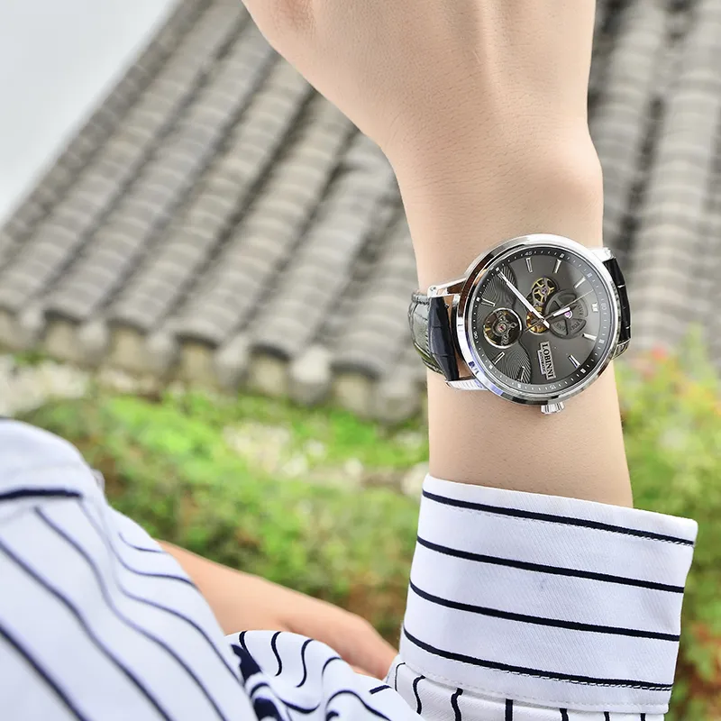 LOBINNI L Automatic Mechanical Movement Genuine Leather Strap Watch Men's Watches Black Dial-6