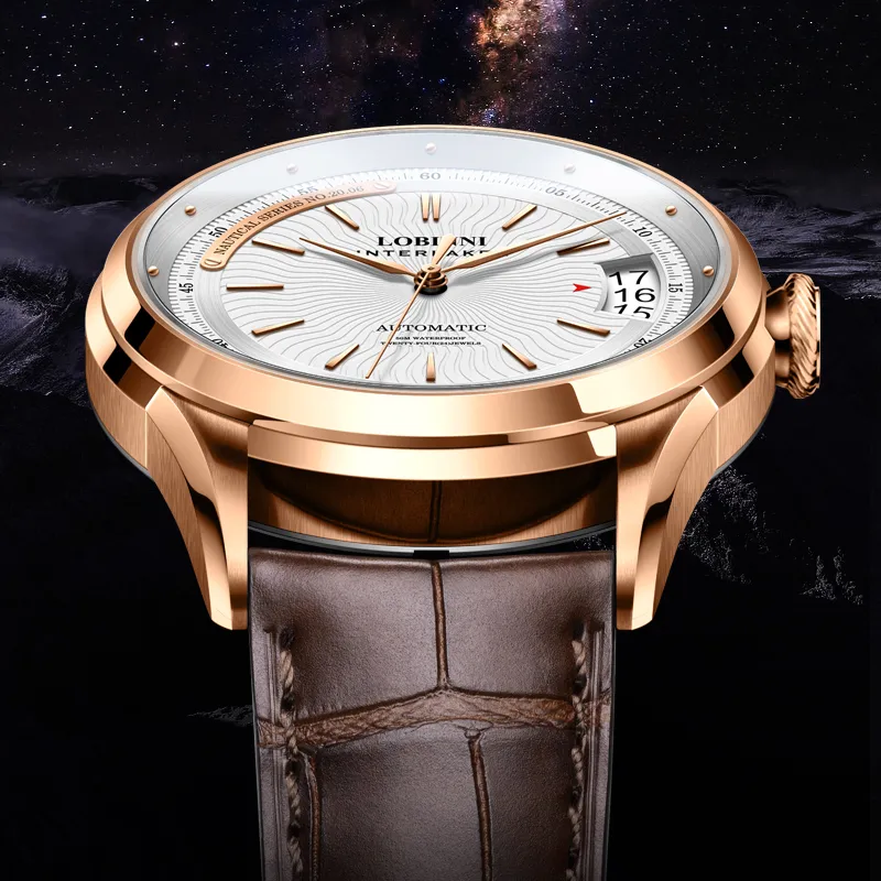LOBINNI L Business Form Mechanical Movement Cowhide Strap Watch Men's Watches White Dial-11