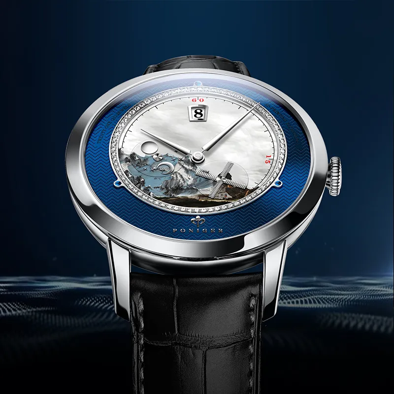 PONIGER Automatic Mechanical Movement Watch Men's Watches White Dial P7.23 A-8