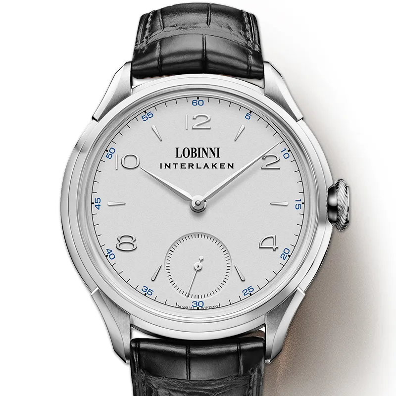 LOBINNI L Business Men's Watch Manual Mechanical Movement Cowhide Strap Watch Men's Watches White Dial-8