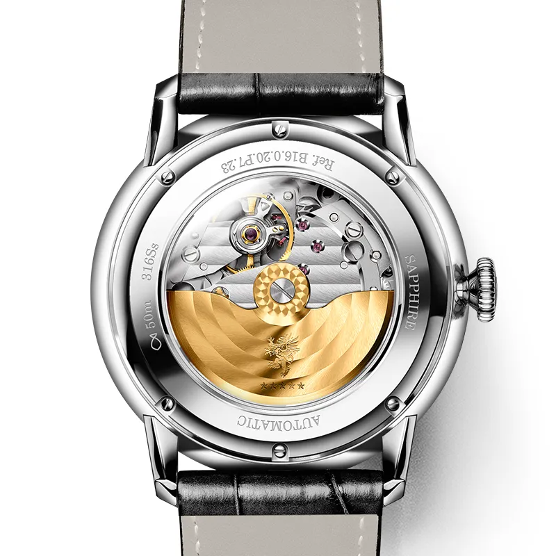 LOBINNI L Men's Watches Automatic Mechanical Movement Cowhide Strap Watch Men's Watches Black Dial-10
