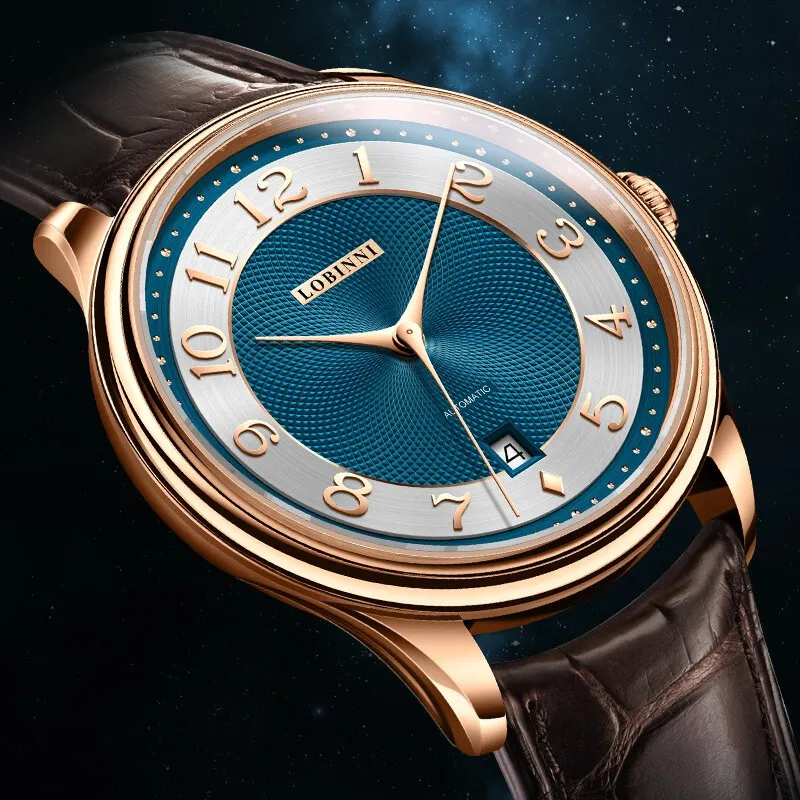 LOBINNI L Men's Watches Automatic Mechanical Movement Cowhide Strap Watch Men's Watches White Dial-19