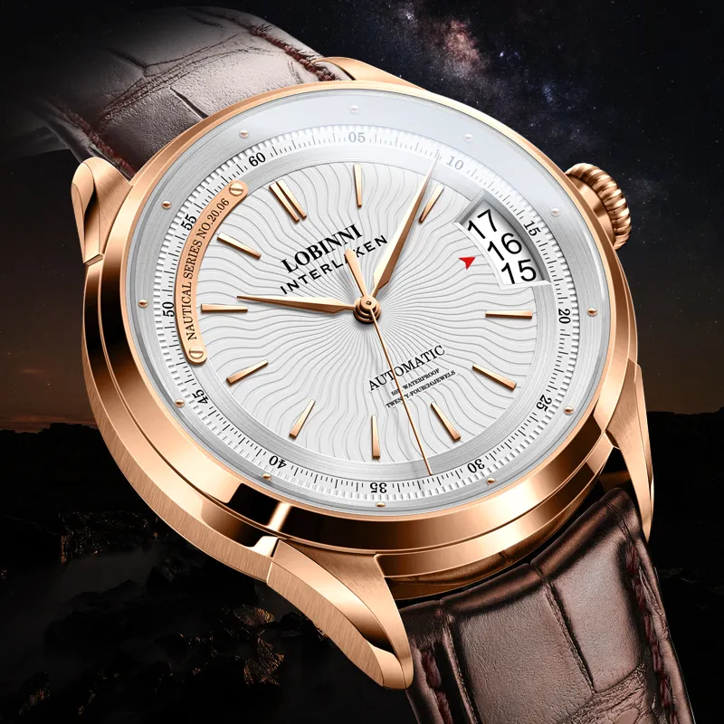 LOBINNI L Business Form Mechanical Movement Cowhide Strap Watch Men's Watches White Dial-9