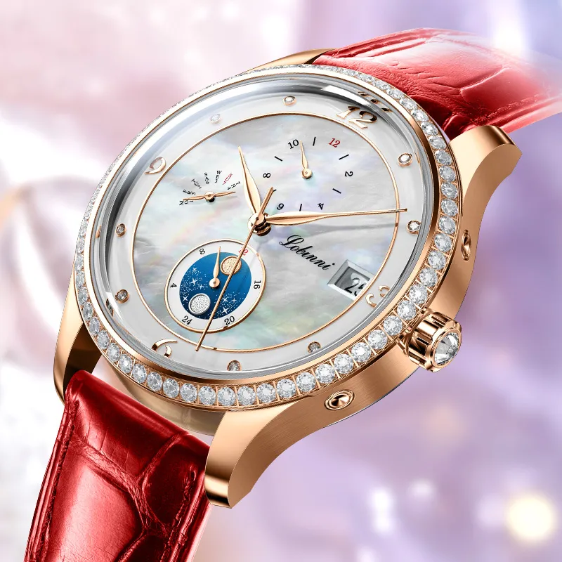 LOBINNI L Elegant Women's Watch Automatic Mechanical Movement Cowhide Strap Watch Women's Watch White Dial-5