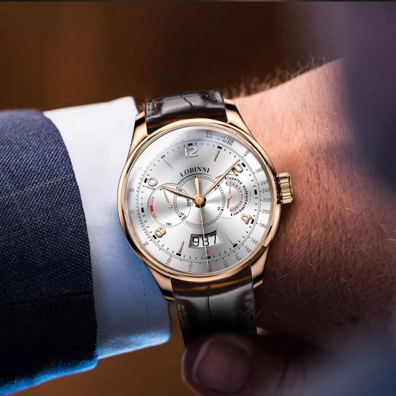 LOBINNI L Men's Watches Automatic Mechanical Movement Cowhide Strap Watch Men's Watches Silver Dial-2