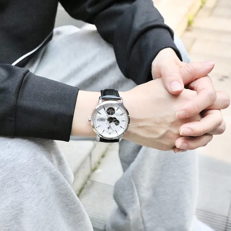 LOBINNI L Automatic Mechanical Movement Genuine Leather Strap Watch Men's Watches Black Dial-25