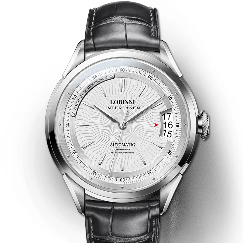 LOBINNI L Business Form Mechanical Movement Cowhide Strap Watch Men's Watches White Dial-2