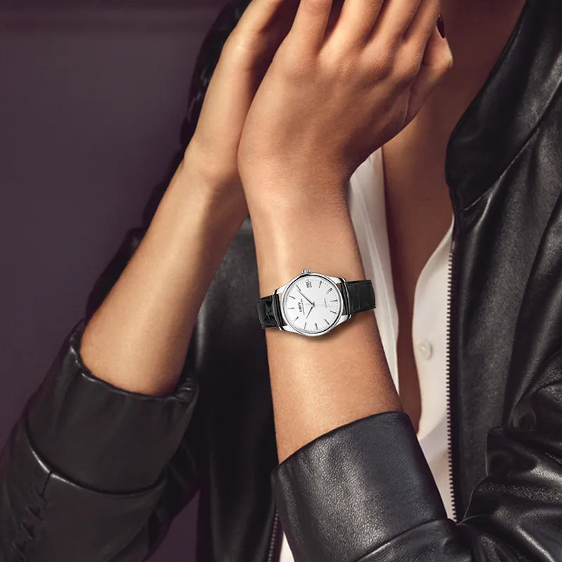 LOBINNI L Mechanical Movement Cowhide Strap Watch Women's Watch White Dial-2