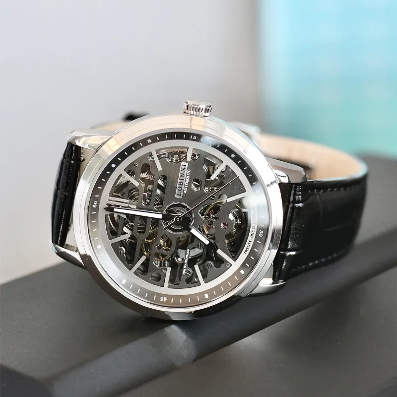LOBINNI L Automatic Mechanical Movement Genuine Leather Strap Watch Men's Watches Cut-Out Dial-7