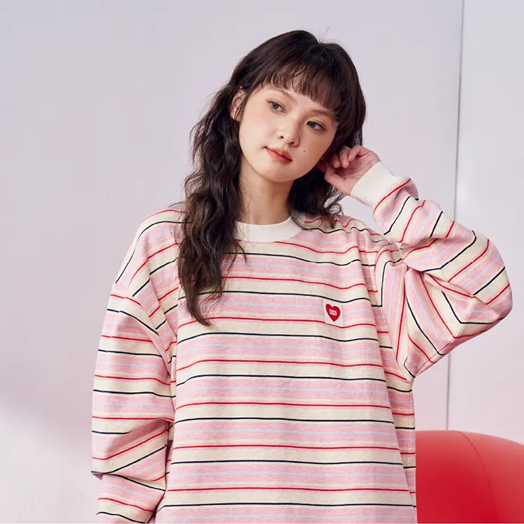 Checkitout Sweatshirt Unisex Spring Begonia Long-Sleeved-Pink White/Red-7