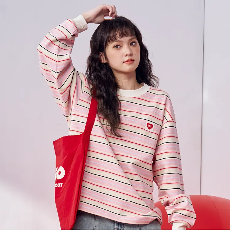 Checkitout Sweatshirt Unisex Spring Begonia Long-Sleeved-Pink White/Red-3