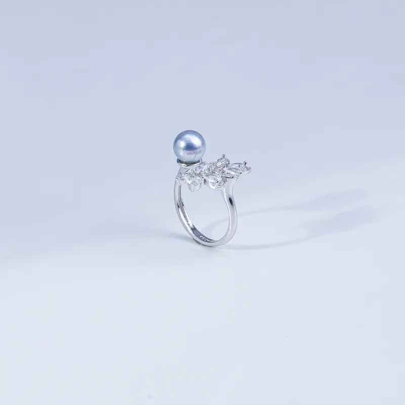 ANGEPERLE Saltwater Pearl Rings Women's Blue Gray-1